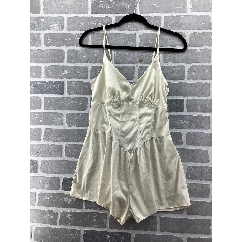 All Dressed Up Ivory Satin Corset Romper Adjustable Straps XL NEW